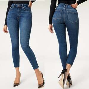 Good American Good Legs High Rise Skinny Jeans SIZE 4 Blue Raw Hem Denim